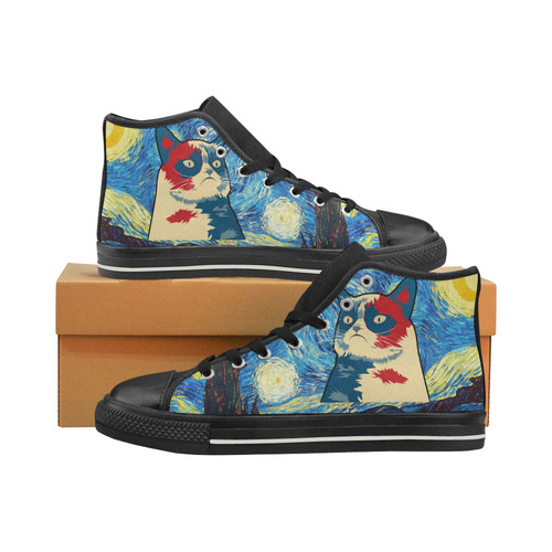 starry-night Unhappy Cat Men’s Classic High Top Canvas Shoes (Model 017)
