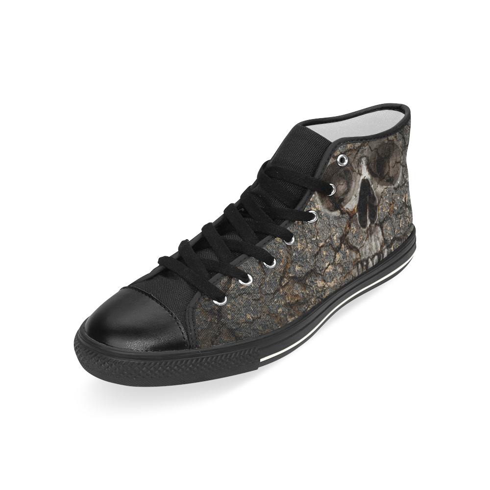 Human skull pattern on grunge cracked wall Men’s Classic High Top Canvas Shoes (Model 017)