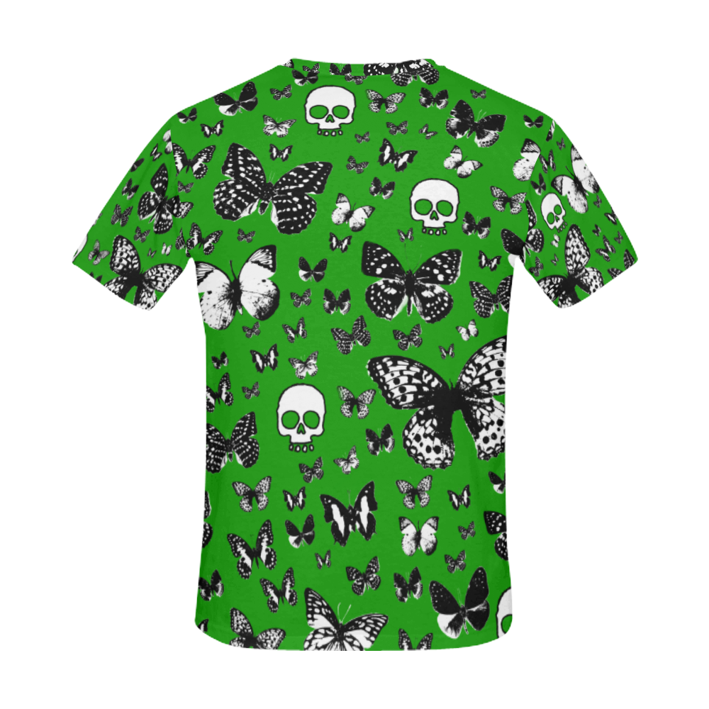 Skulls & Butterflies on Green All Over Print T-Shirt for Men (USA Size) (Model T40)