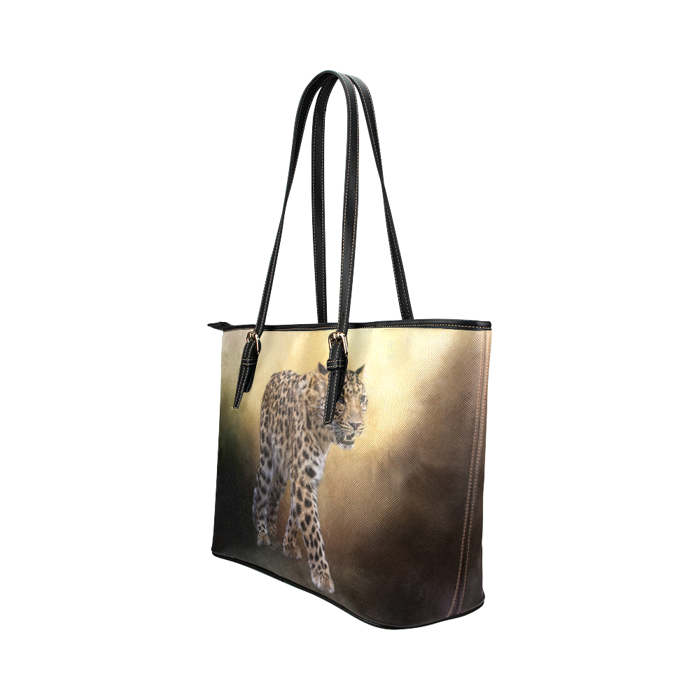 A magnificent painted Amur leopard Leather Tote Bag/Large (Model 1651)