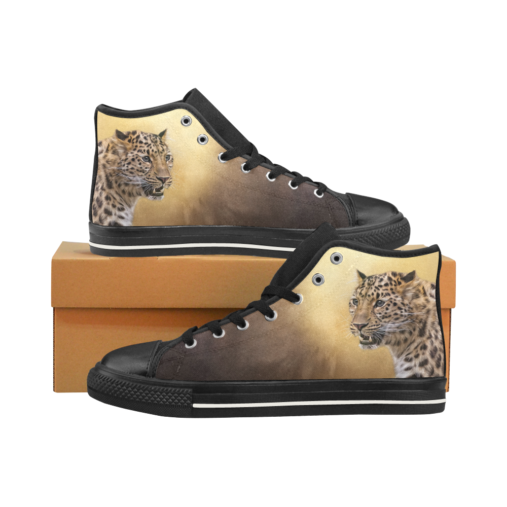 A magnificent painted Amur leopard Men’s Classic High Top Canvas Shoes /Large Size (Model 017)