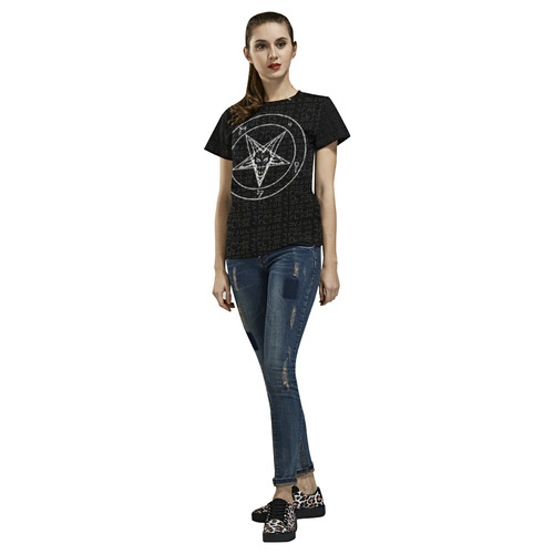 Occult Runes Pentagram Goth Art Tee All Over Print T-Shirt for Women (USA Size) (Model T40)