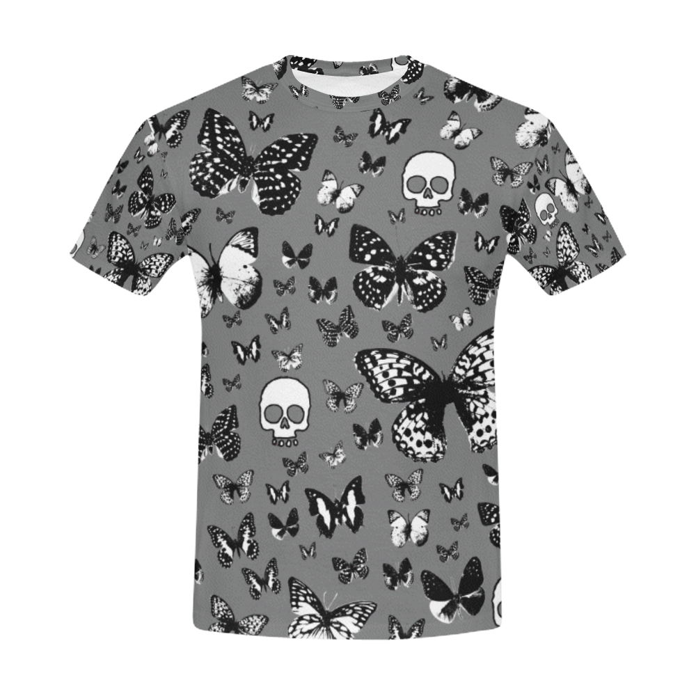 Skulls & Butterflies on Gray All Over Print T-Shirt for Men (USA Size) (Model T40)
