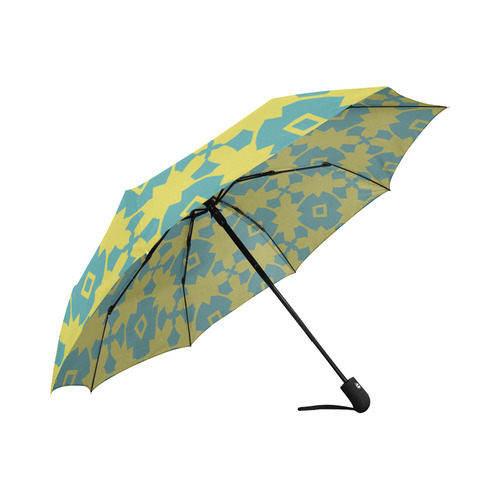 Yellow Teal Geometric Tile Pattern Auto-Foldable Umbrella (Model U04)