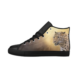 A magnificent painted Amur leopard Aquila High Top Microfiber Leather Men's Shoes/Large Size (Model 032)