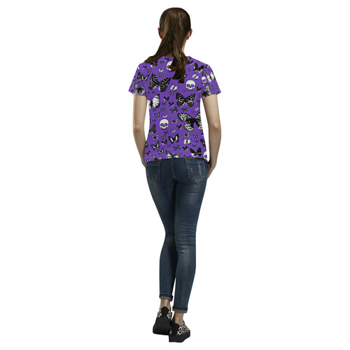Skulls & Butterflies on Purple All Over Print T-Shirt for Women (USA Size) (Model T40)