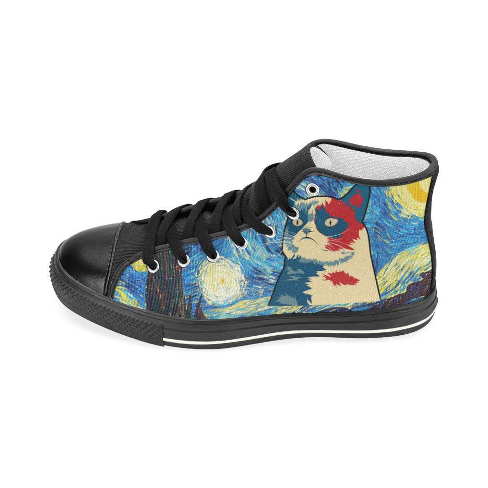 starry-night Unhappy Cat Men’s Classic High Top Canvas Shoes (Model 017)