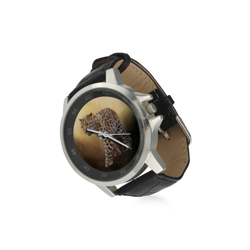 A magnificent painted Amur leopard Unisex Stainless Steel Leather Strap Watch(Model 202)