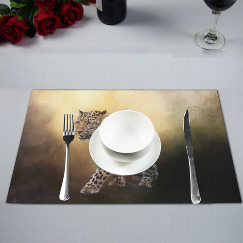 A magnificent painted Amur leopard Placemat 12’’ x 18’’ (Two Pieces)