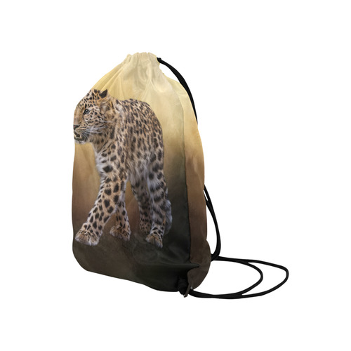 A magnificent painted Amur leopard Medium Drawstring Bag Model 1604 (Twin Sides) 13.8"(W) * 18.1"(H)