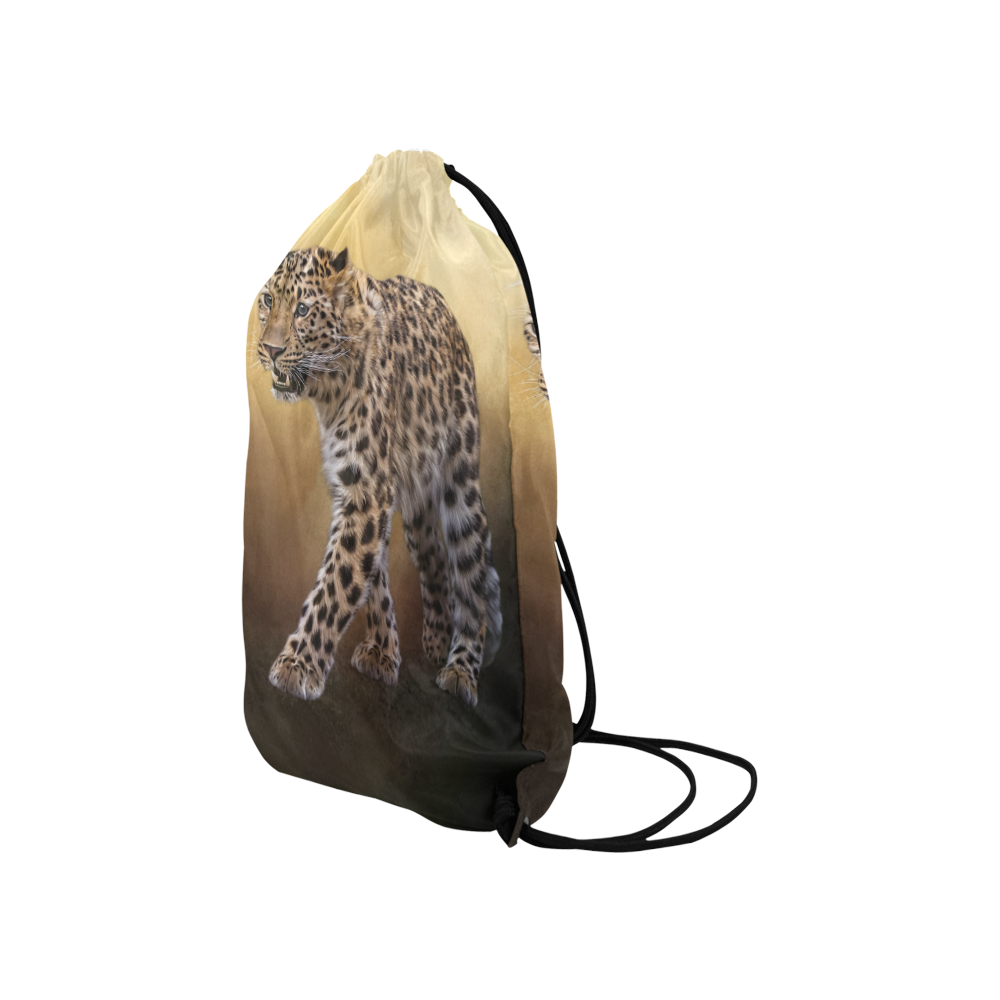 A magnificent painted Amur leopard Small Drawstring Bag Model 1604 (Twin Sides) 11"(W) * 17.7"(H)