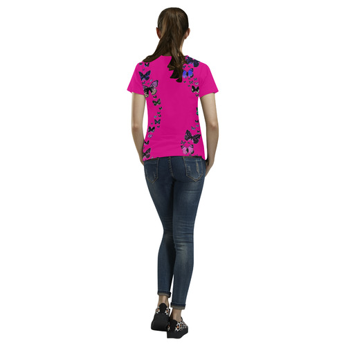 Butterflies on Pink All Over Print T-Shirt for Women (USA Size) (Model T40)