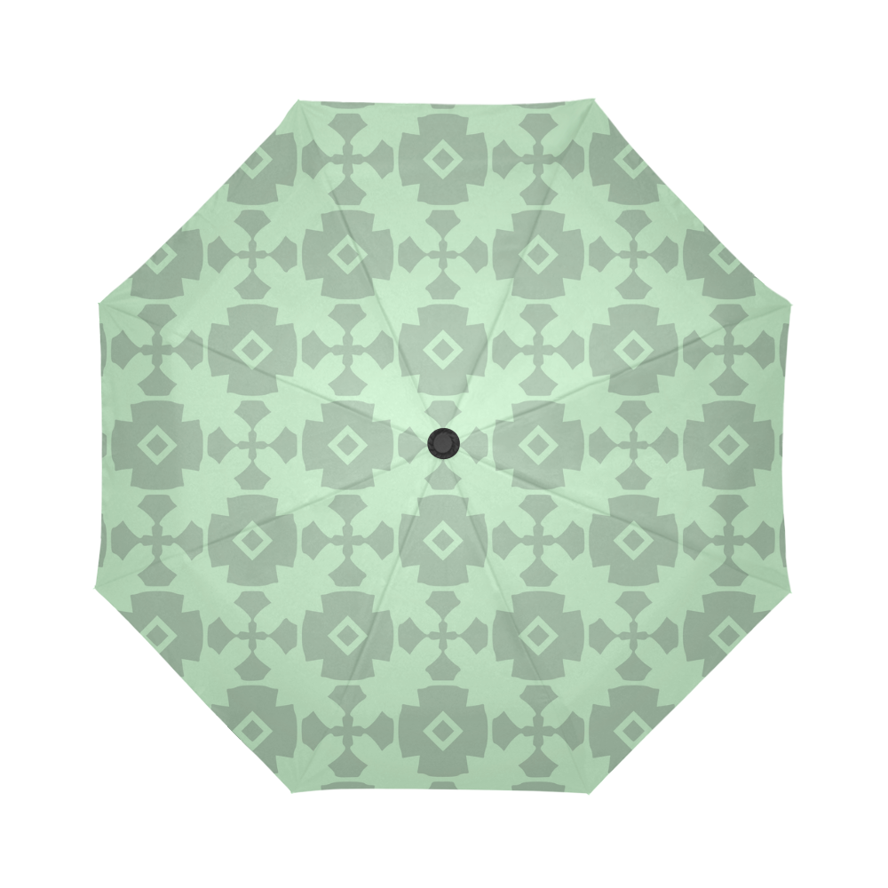 Mint Green Geometric Tile Pattern Auto-Foldable Umbrella (Model U04)