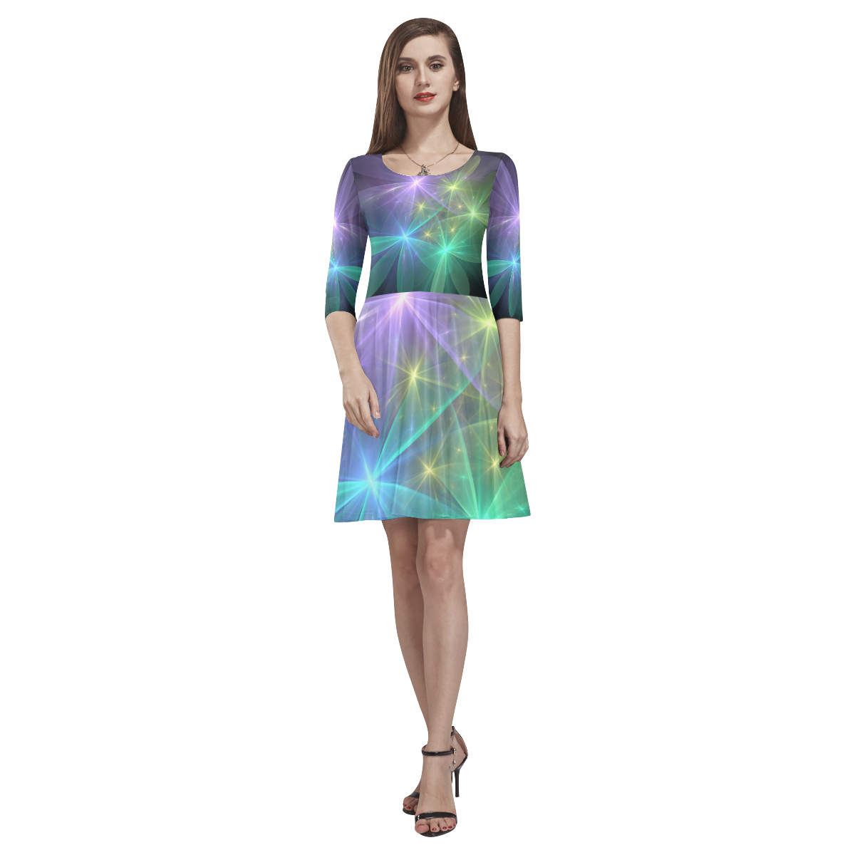Ethereal Flowers Tethys Half-Sleeve Skater Dress(Model D20)