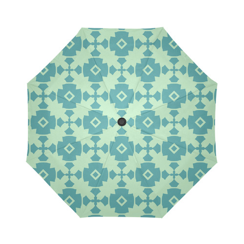 Teal Mint Geometric Tile Pattern Auto-Foldable Umbrella (Model U04)