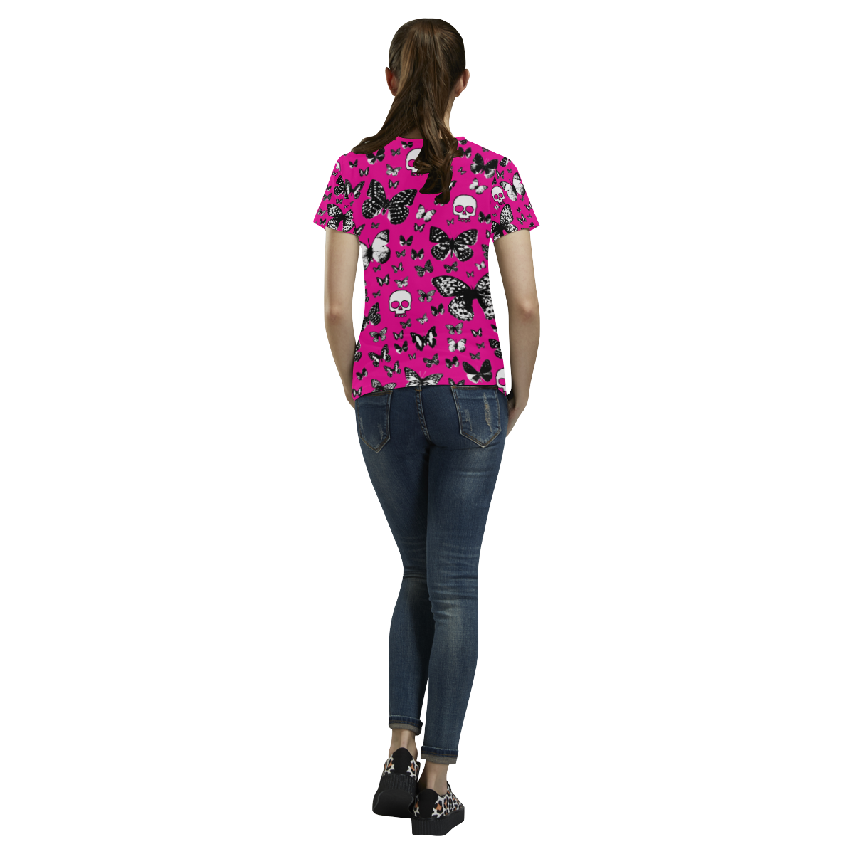 Skulls & Butterflies on Pink All Over Print T-Shirt for Women (USA Size) (Model T40)