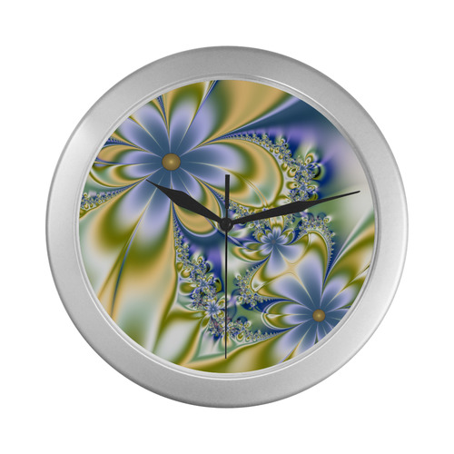 Silky Flowers Silver Color Wall Clock