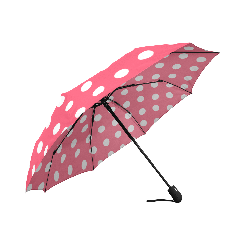 Indian Red Polka Dots Auto-Foldable Umbrella (Model U04)