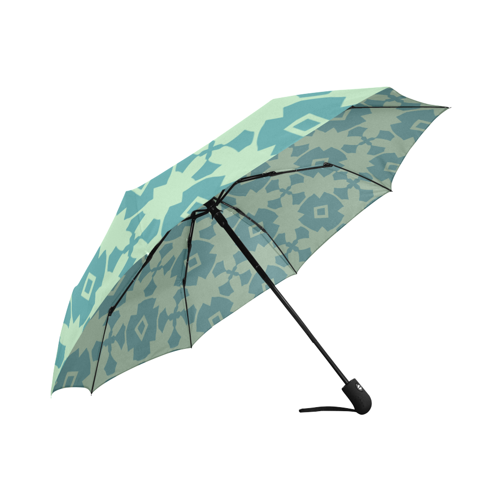 Teal Mint Geometric Tile Pattern Auto-Foldable Umbrella (Model U04)