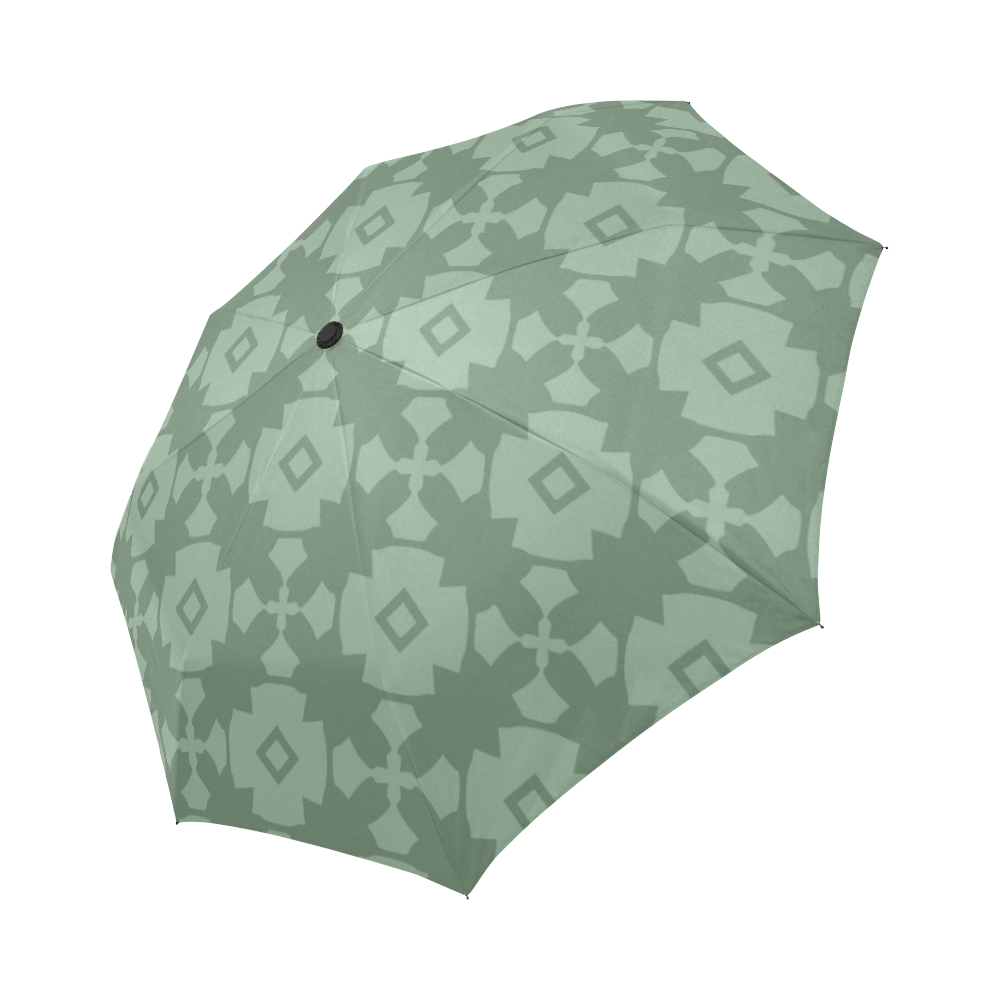 Green Geometric Tile Pattern Auto-Foldable Umbrella (Model U04)