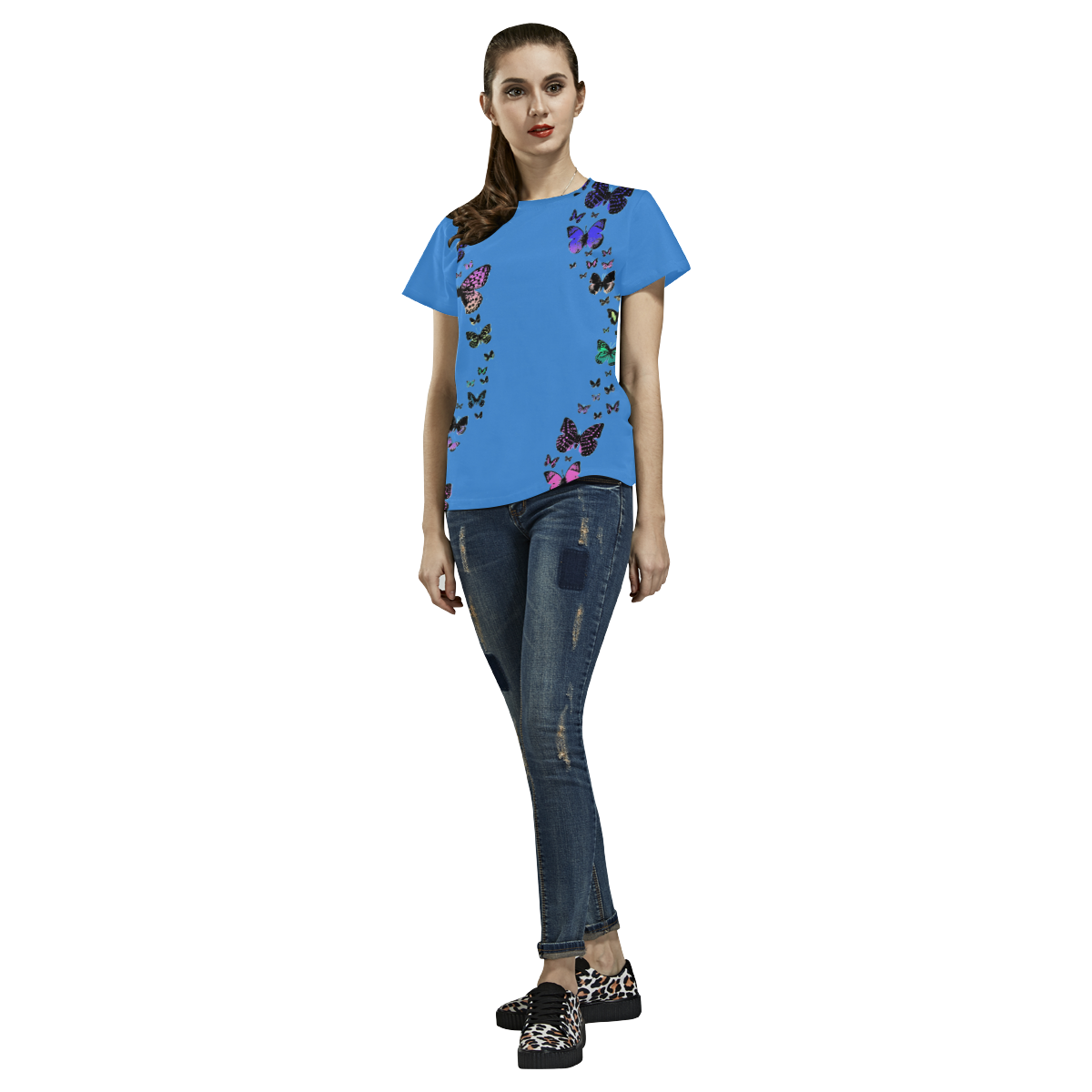 Butterflies on Blue All Over Print T-Shirt for Women (USA Size) (Model T40)