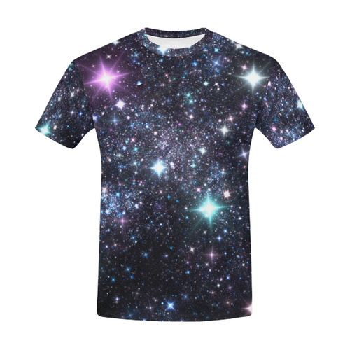 Sparkle Blue Starry Night Sky All Over Print T-Shirt for Men (USA Size ...