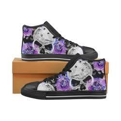 Cool Skull and Purple Flower Men’s Classic High Top Canvas Shoes (Model 017)