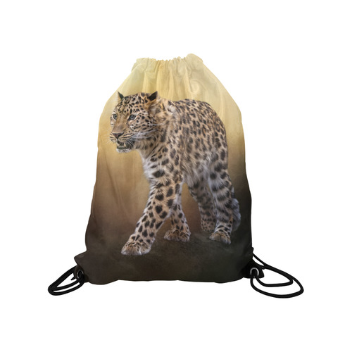 A magnificent painted Amur leopard Medium Drawstring Bag Model 1604 (Twin Sides) 13.8"(W) * 18.1"(H)