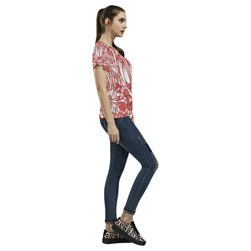 Lace Red All Over Print T-Shirt for Women (USA Size) (Model T40)