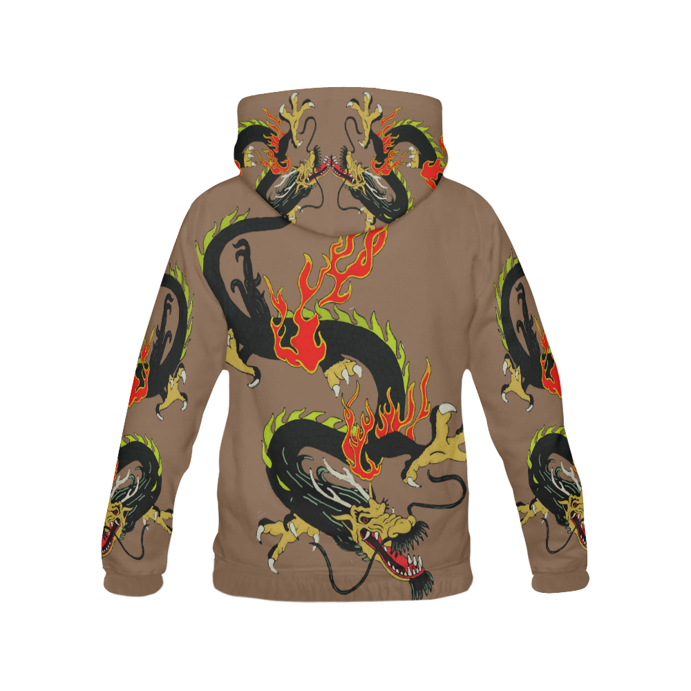 Black Chinese Dragon Brown All Over Print Hoodie for Men (USA Size) (Model H13)