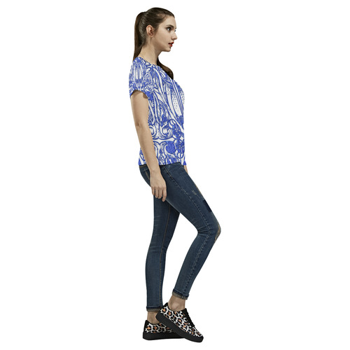Lace Blue All Over Print T-Shirt for Women (USA Size) (Model T40)