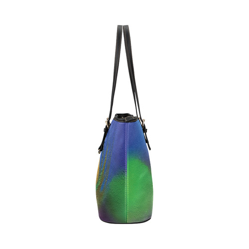 peacock abstract 1 small tote bag 1 panel Leather Tote Bag/Small (Model 1651)