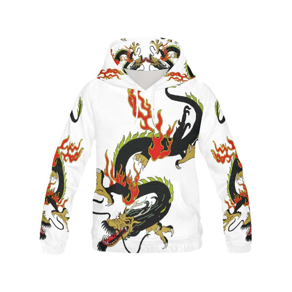 Black Chinese Dragon All Over Print Hoodie for Men (USA Size) (Model H13)