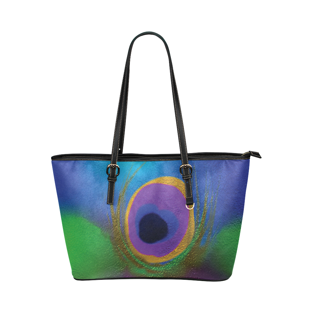 peacock abstract 1 small tote bag 1 panel Leather Tote Bag/Small (Model 1651)