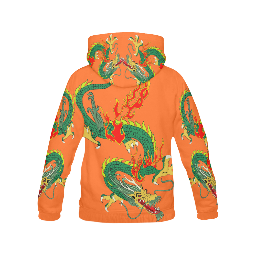 Green Chinese Dragon Orange All Over Print Hoodie for Women (USA Size) (Model H13)