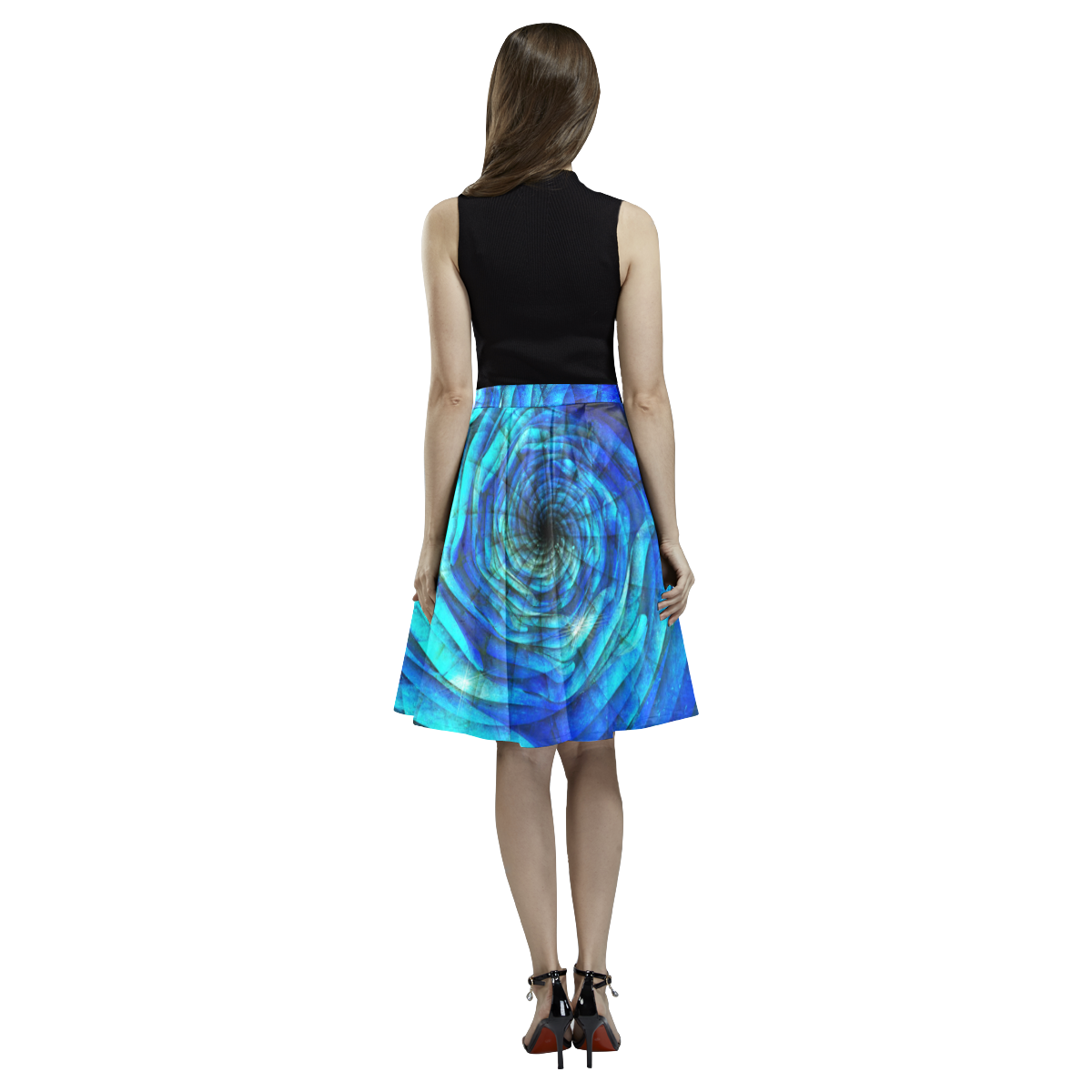 Galaxy Wormhole Spiral 3D - Jera Nour Melete Pleated Midi Skirt (Model D15)