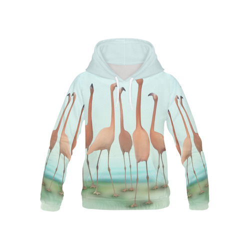 Flamingo Mingle, watercolor, birds All Over Print Hoodie for Kid (USA Size) (Model H13)