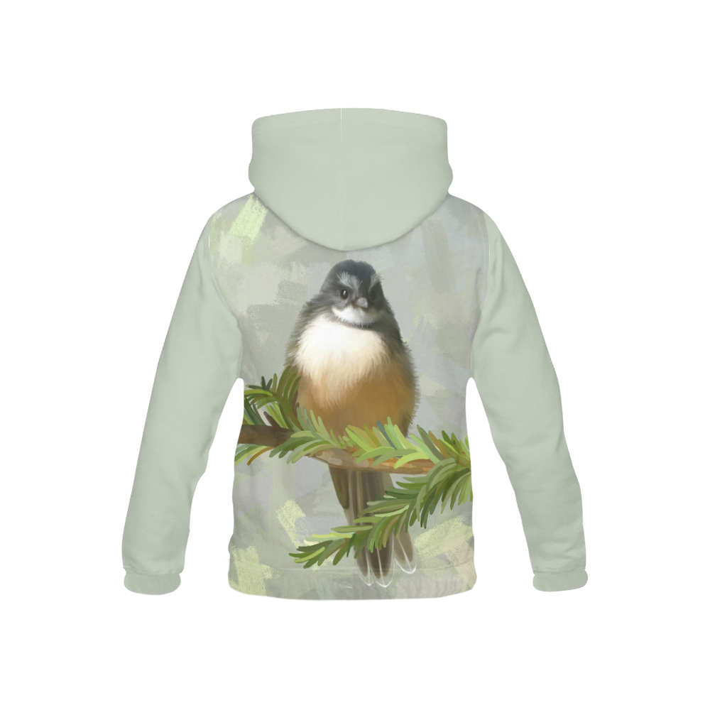 Fantail Chick in Forrest, pastel, watercolor bird All Over Print Hoodie for Kid (USA Size) (Model H13)