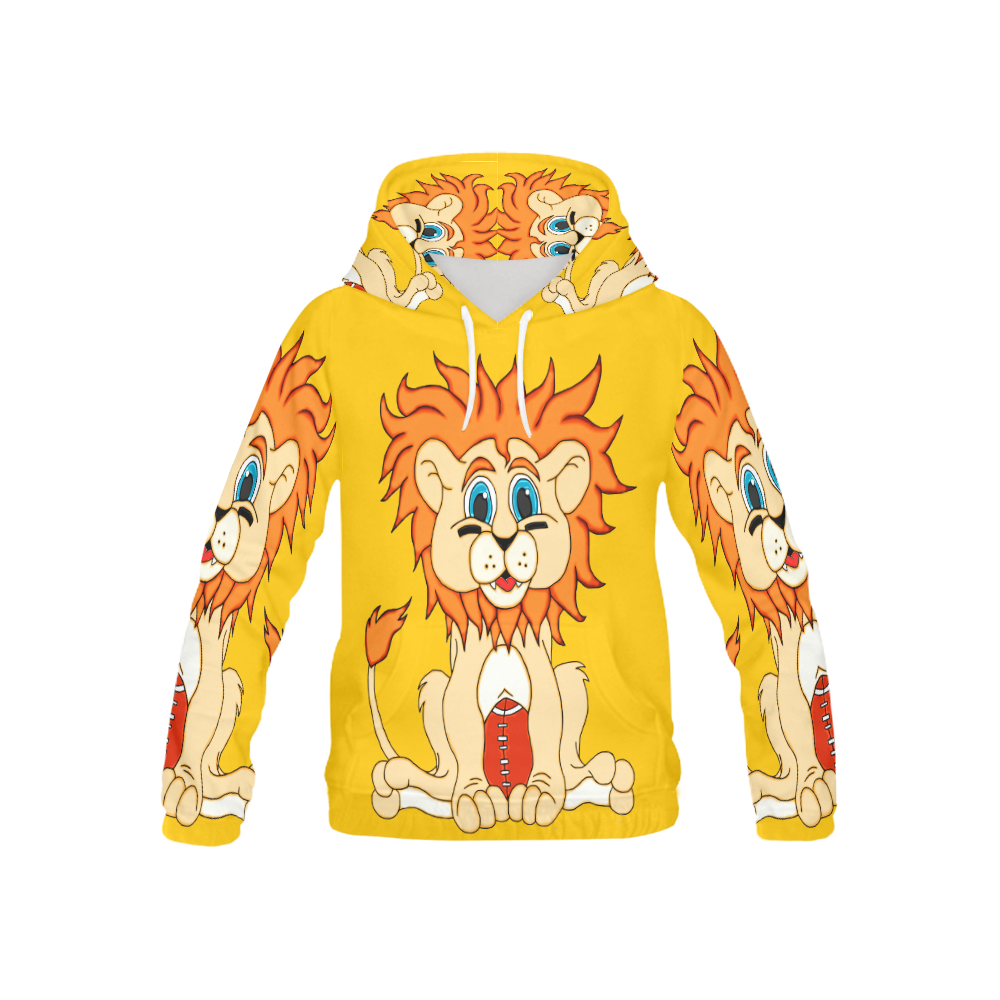 Football Lion Yellow All Over Print Hoodie for Kid (USA Size) (Model H13)