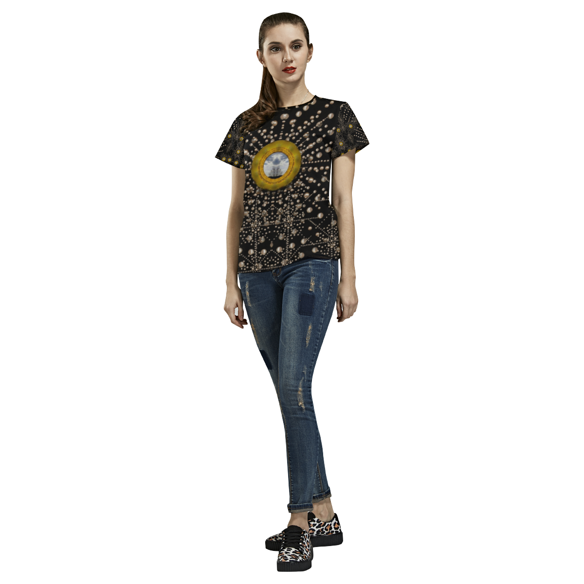 Lace of pearls in the earth galaxy All Over Print T-Shirt for Women (USA Size) (Model T40)