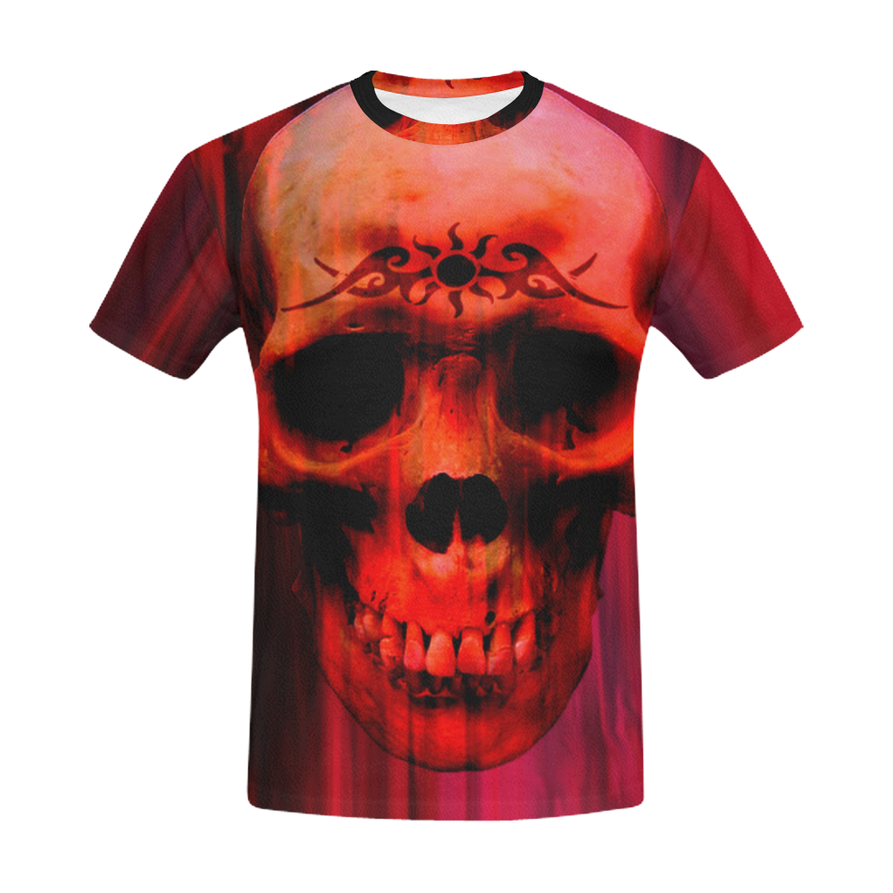 Red skull with tribal mens t shirt All Over Print T-Shirt for Men (USA Size) (Model T40)