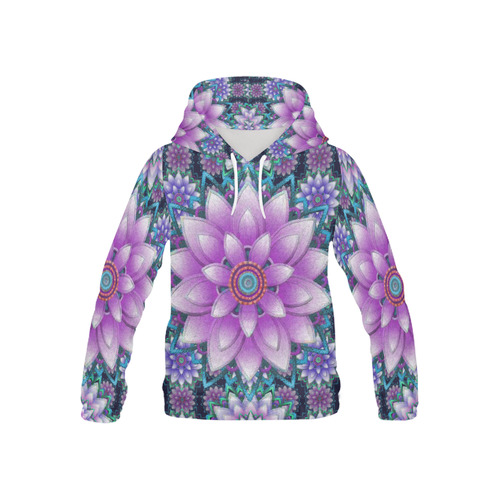 Lotus Flower Ornament - Purple and turquoise All Over Print Hoodie for Kid (USA Size) (Model H13)
