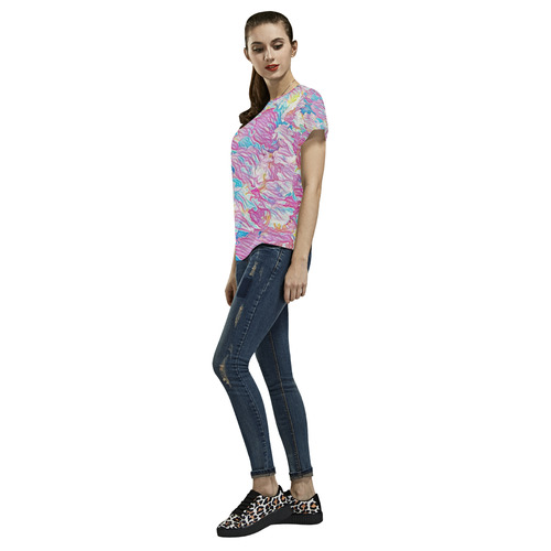 Flower Colors Abtract All Over Print T-Shirt for Women (USA Size) (Model T40)