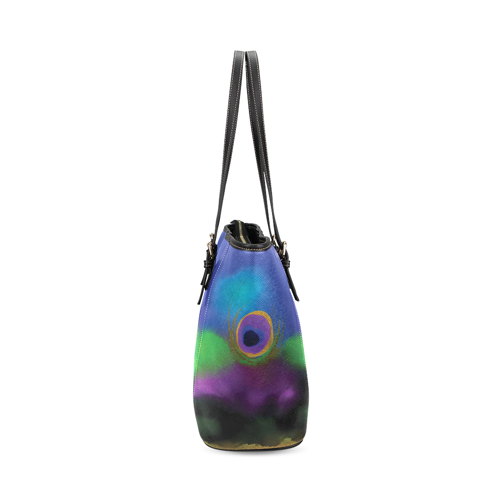 peacock abstract Small Tote Bag Leather Tote Bag/Small (Model 1640)