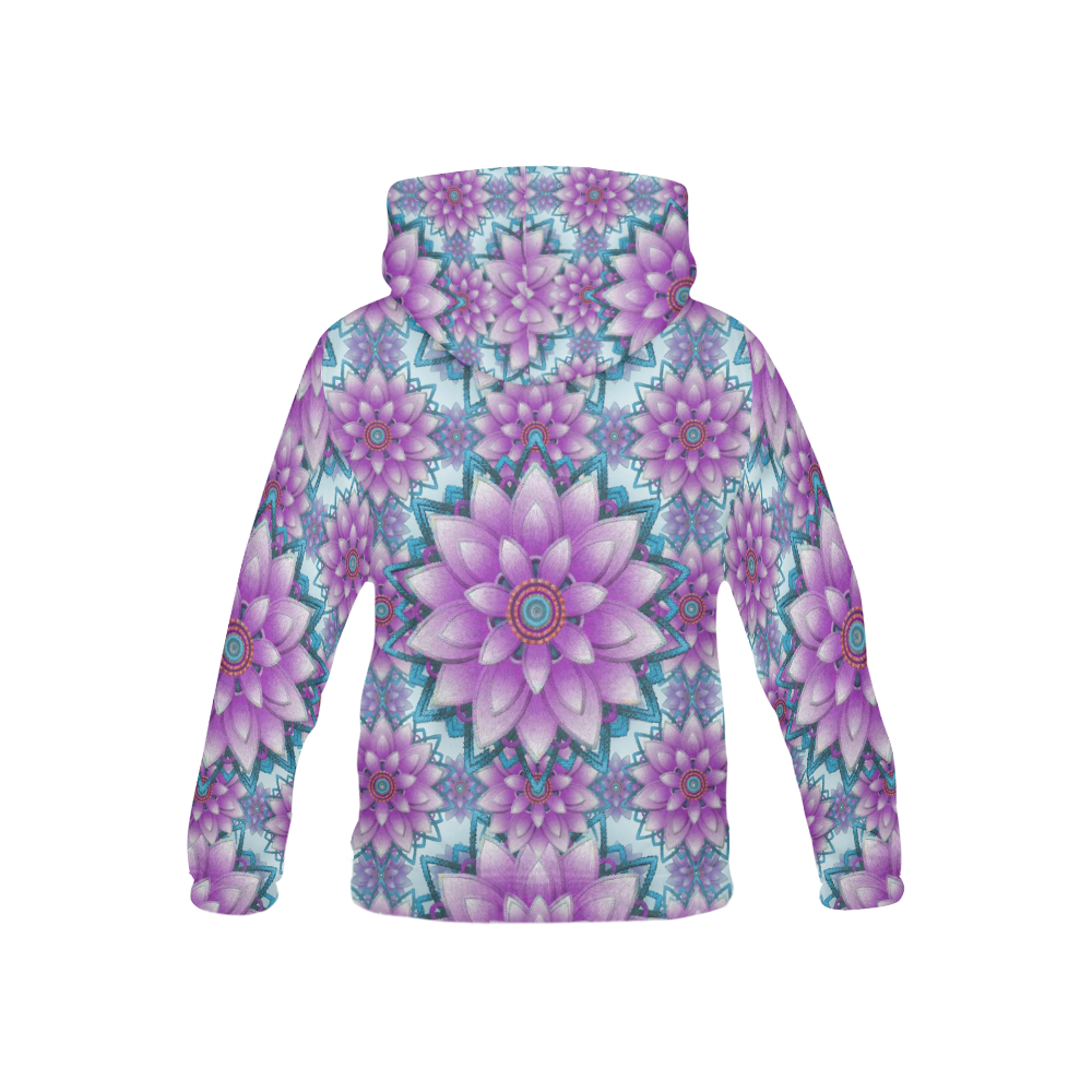 Lotus Flower Pattern - Purple and turquoise All Over Print Hoodie for Kid (USA Size) (Model H13)