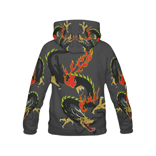Black Chinese Dragon Black All Over Print Hoodie for Women (USA Size) (Model H13)