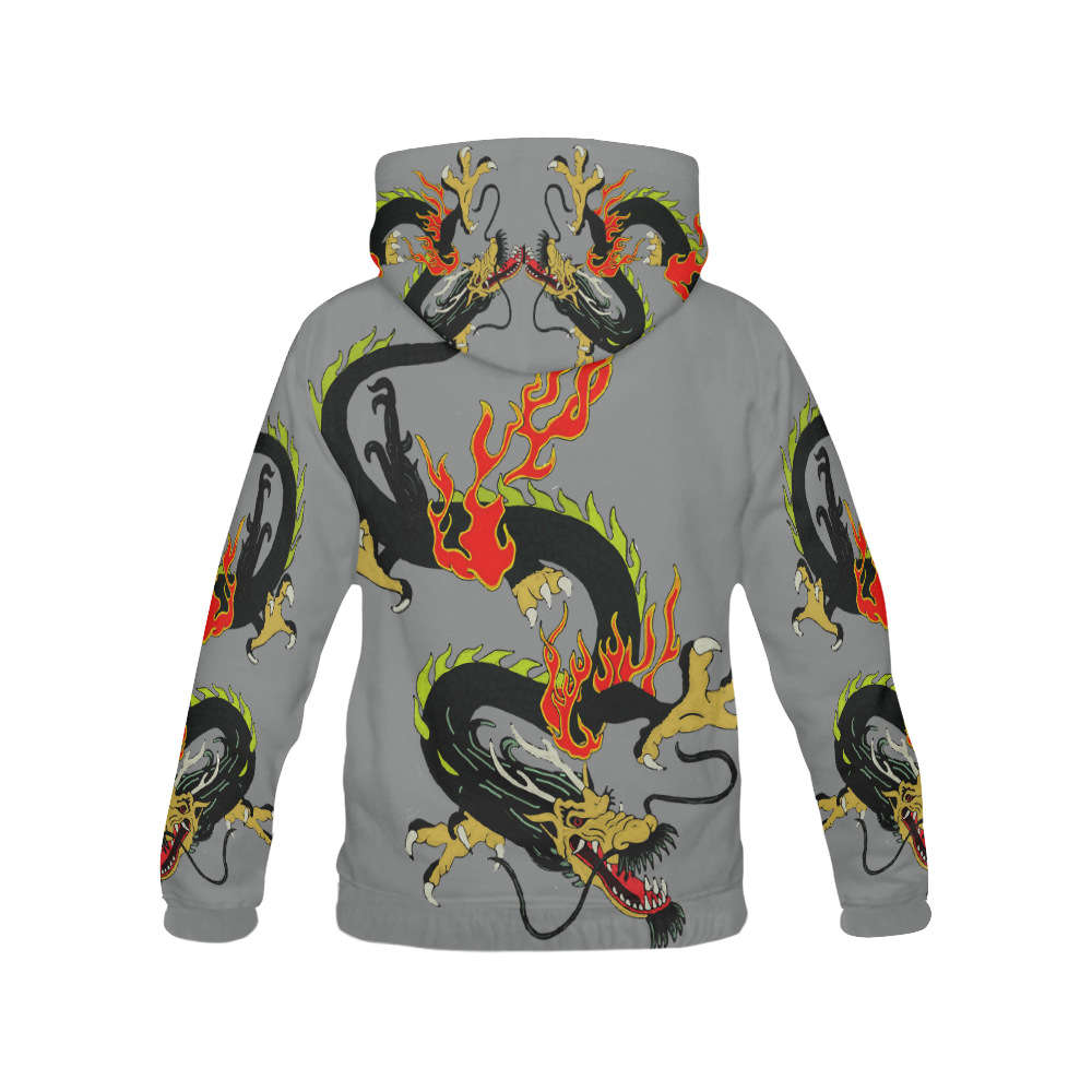 Black Chinese Dragon Grey All Over Print Hoodie for Men (USA Size) (Model H13)