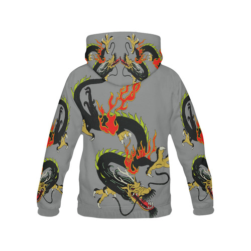 Black Chinese Dragon Grey All Over Print Hoodie for Men (USA Size) (Model H13)