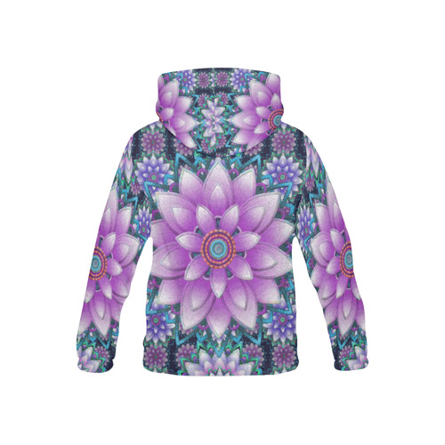 Lotus Flower Ornament - Purple and turquoise All Over Print Hoodie for Kid (USA Size) (Model H13)