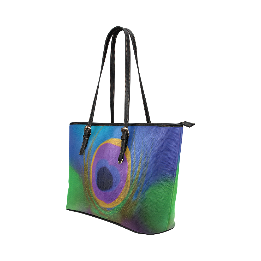 peacock abstract 1 small tote bag 1 panel Leather Tote Bag/Small (Model 1651)